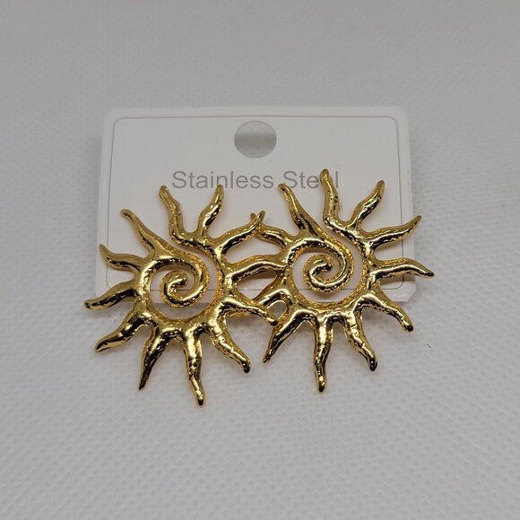 Classic Style Ear Studs Geometric Sun Stainless Steel 18K Gold Plated NEW - Picture 2 of 9